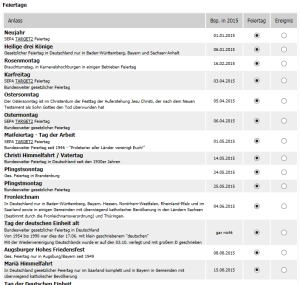 Kalender Feiertage