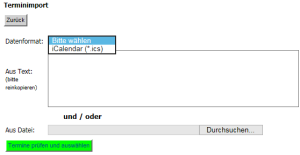 Kalender Terminimport Maske